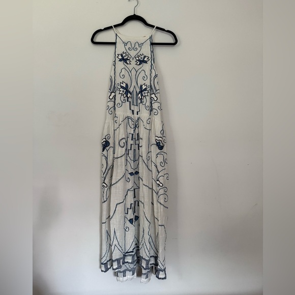 Free People Dreamer's Cove Maxi Dress Boho Blue White Embroidered Womens XS - Picture 1 of 10